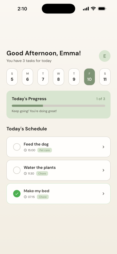 Family Tasks kid app where a child checks off their own daily tasks